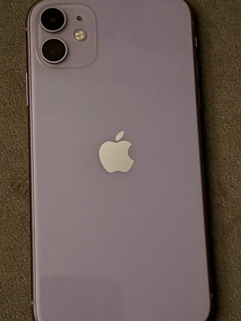 Unlocked lavender Apple iPhone 11 with Black Frame and Blue Gradient Screen